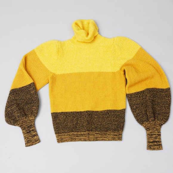 ALC Yellow Mustard Color Block Turtleneck Sweater - Picture 1 of 7